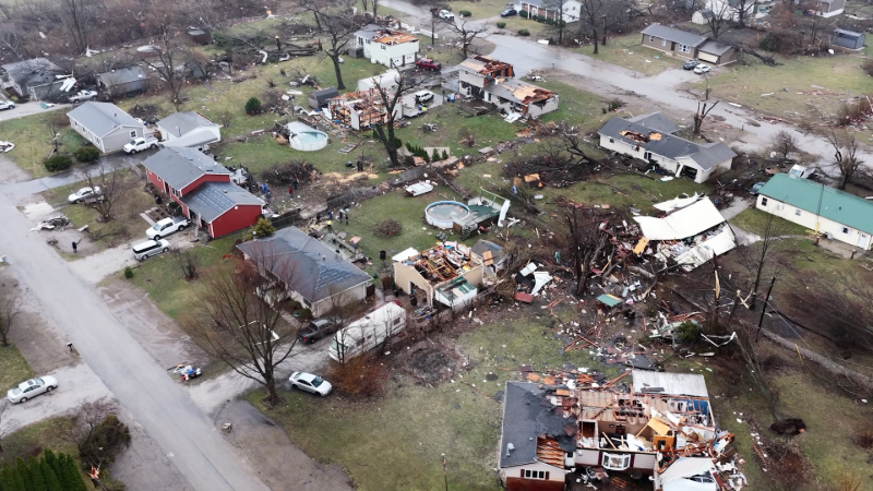 Drone videos reveal devastation from tornadoes across Illinois and ...