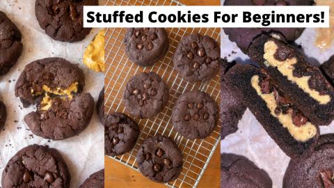 Peanut Butter Stuffed Chocolate Cocoa Cookies | Thick and...