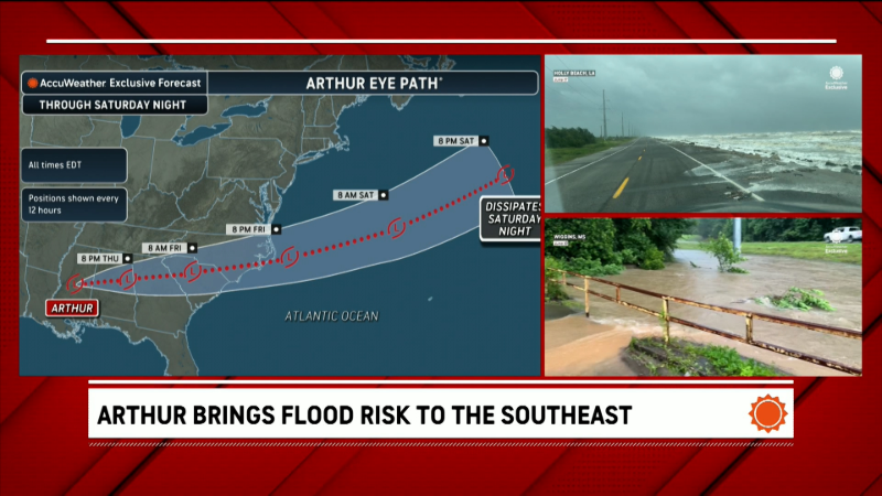 Flooding threat from Tropical Rainstorm Arthur spreads east | AccuWeather