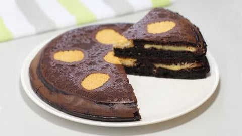 Easy Chocolate Pancake in pan with Cheese