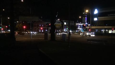 Husky's walk into town looking for Christmas lights