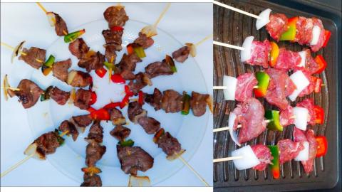 Skewed Meat-Kebab Barbecue On Stove
