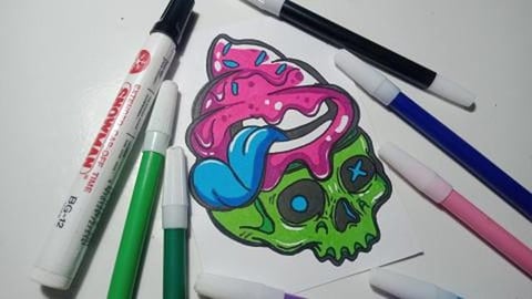 Drawing Gelato Skull Character Graffiti