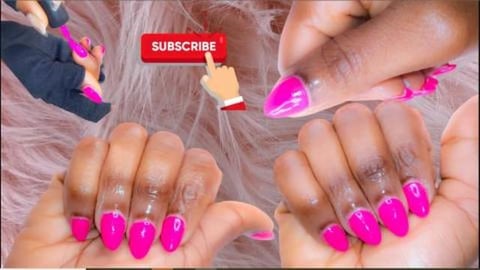 DIY Manicure At Home, Press-On Nails With Hot Pink Gel Po...