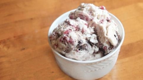 5 ingredient Raspberry Brownie Chunk Ice Cream | SweetTre...
