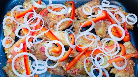 Very spicy grilled chicken in the oven.
