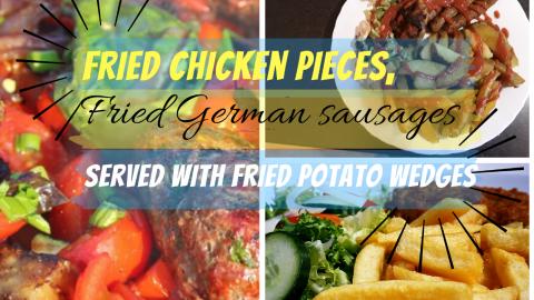 Fried Chicken Pieces | fried German Sausages served with ...