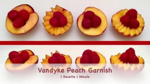 Vandyke Peach Garnish topped with Raspberries 