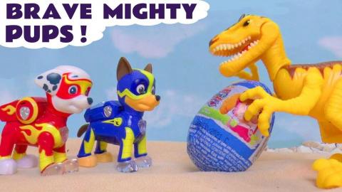 Paw Patrol Mighty Pups Dinosaur Kinder Surprise Eggs Open...