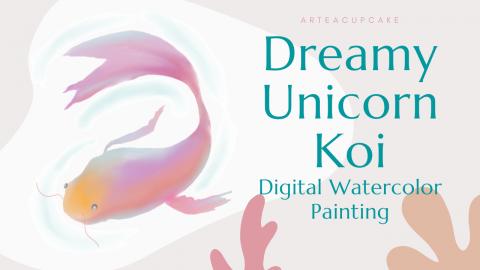 Calming Dreamy Unicorn Koi Digital Watercolor Painting | ...