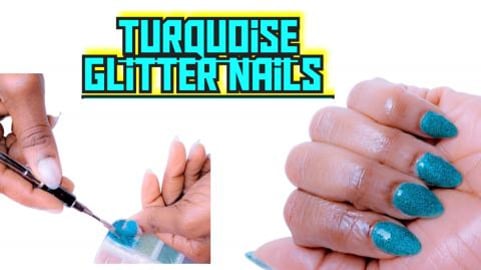 Cyan/ Turquoise Glitter Nails, Manicure At Home. Using Pr...