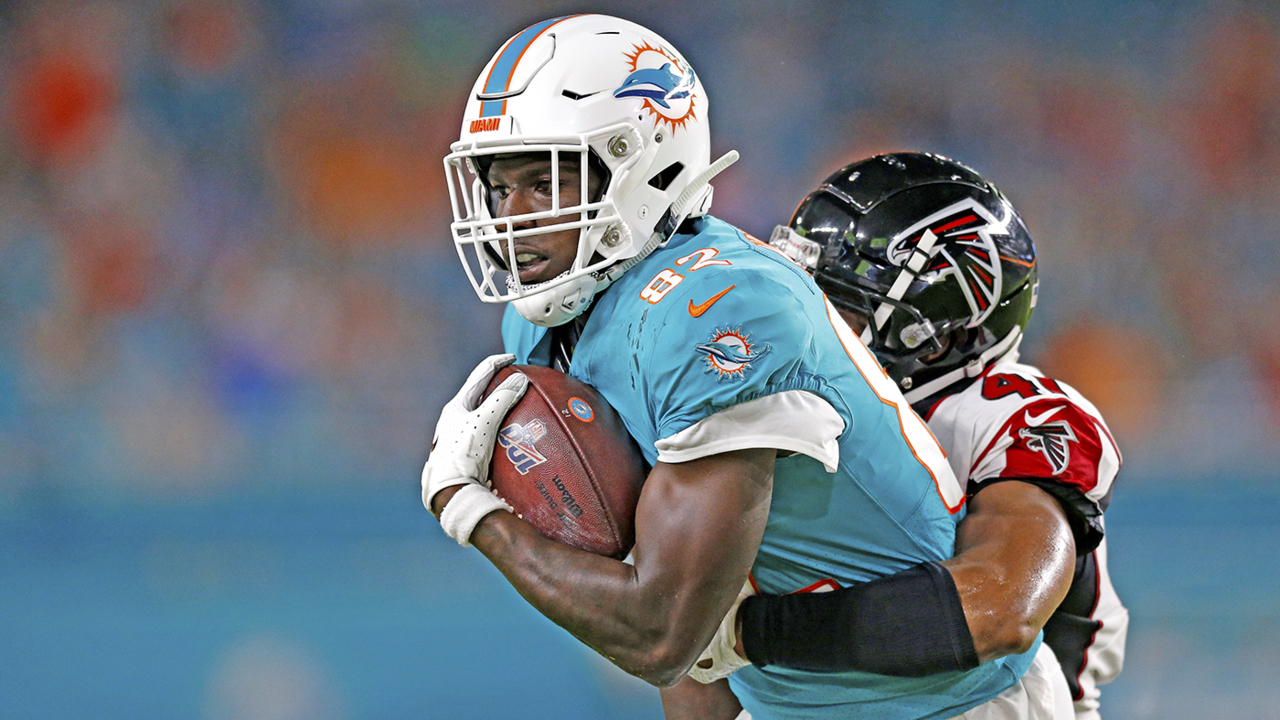 Miami Dolphins wide receiver Preston Williams (18) runs during an