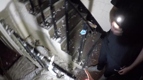 POV ABANDONED PLACE AT NIGHT