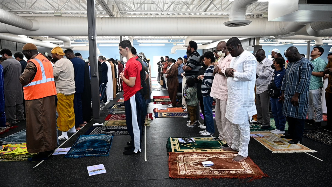 Muslims gathered at a mosque to celebrate Eid alAdha