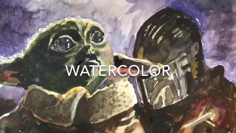 My Watercolor painting Timelapse of Baby Yoda and The Man...