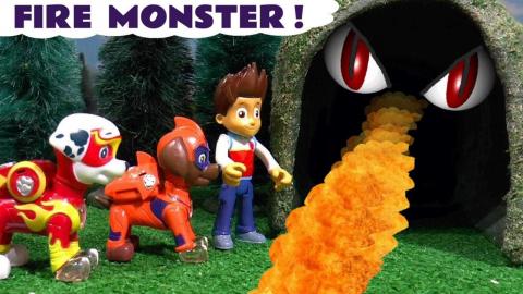 Paw Patrol Mighty Pups Fire Monster Prank Mystery with Fa...
