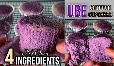 4 INGREDIENTS UBE CHIFFON CUPCAKES WITHOUT OVEN...