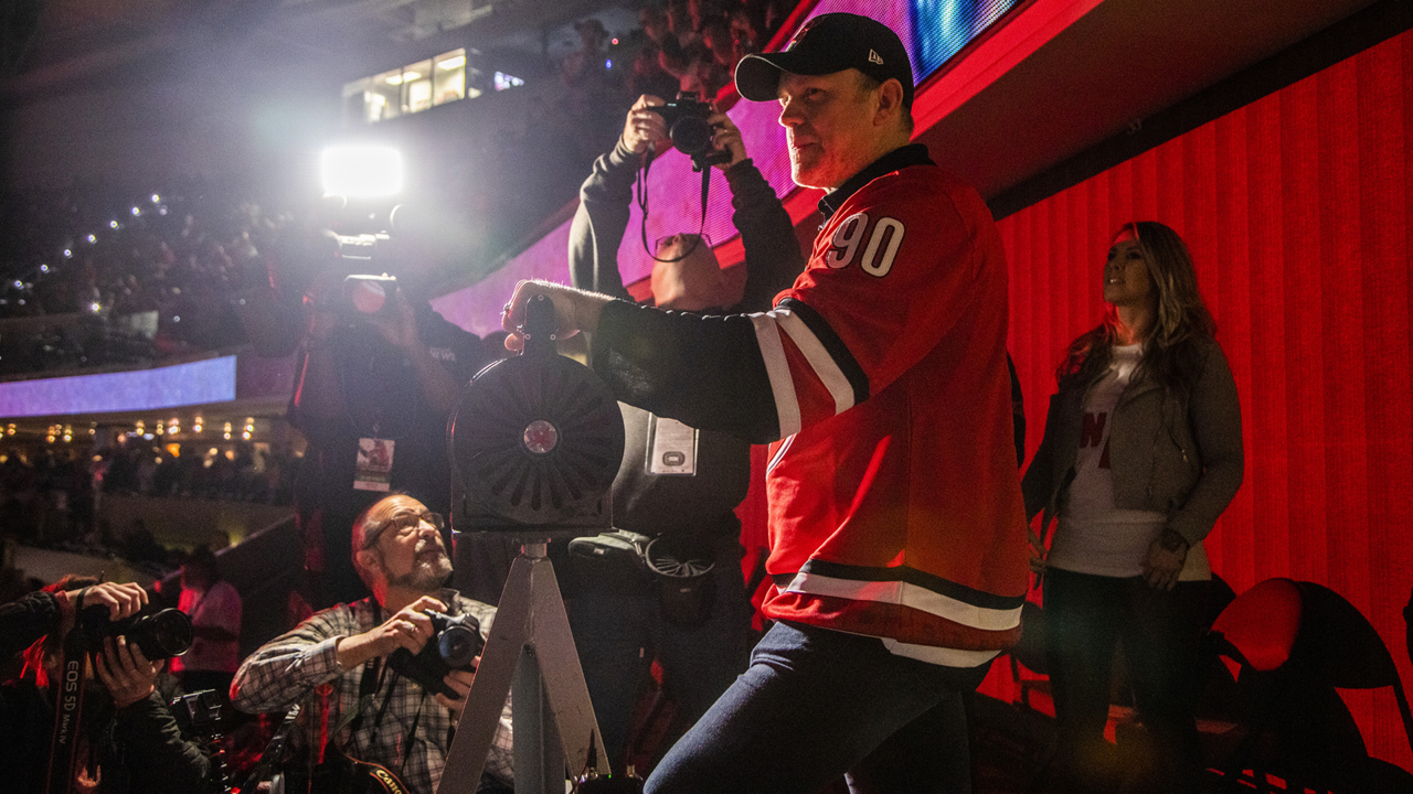 Backup goalie Dave Ayres, and former Zamboni driver cranks the siren at