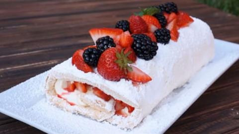 Summer Berry Meringue Cake Roulade