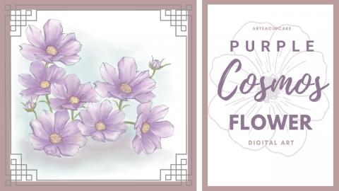 Purple Cosmos Flower Digital Art for Beginners | Relaxing...