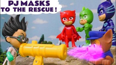 PJ Masks to the rescue of Paw Patrol Chase and Thomas Car...