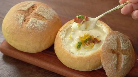 Baguette Bowl with Potato Soup Recipe _ Brunch Recipe