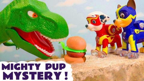 Paw Patrol Mighty Pups Toy Story with a Dinosaur and funn...