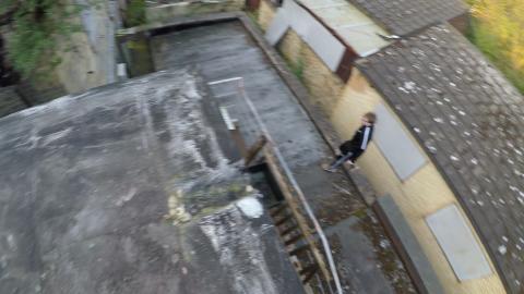 POV THROUGH WOODS TO FIND ABANDONED BUILDING...