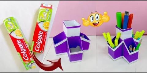 Stationary Organizer | Colgate Box Reuse Idea