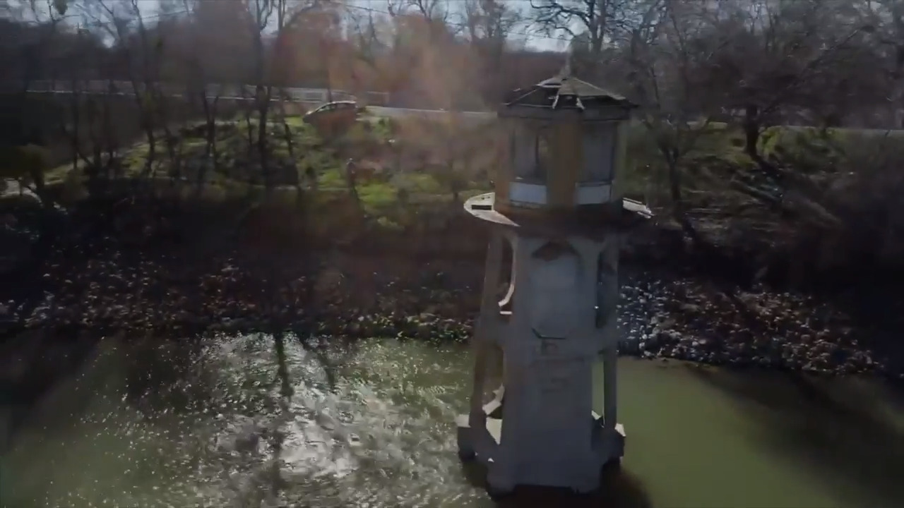Drone flies over Knights Landing, Sacramento Valley historic town on