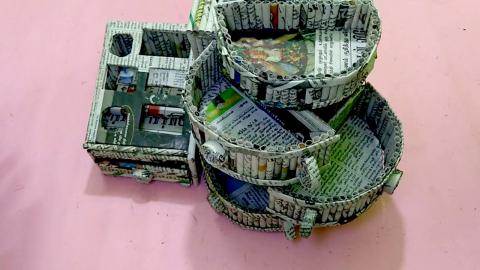 Dressing table Organizer from waste Newspaper