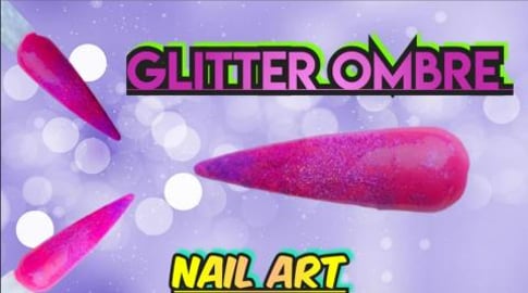 Easy Nail Art, Pink Gltter Ombre Nails.