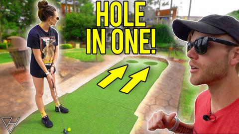 We Both Get A Mini Golf Hole In One at Celebration Statio...
