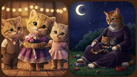 Cute Kitten and Mother Cat