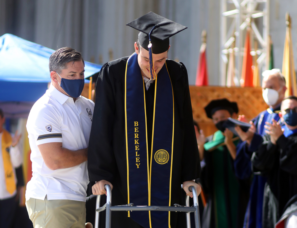 Paralyzed Cal rugby player Robert Paylor keeps promise, walks across stage for college diploma
