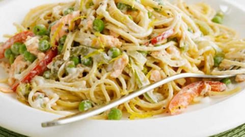 Pasta With Creamy White Salmon Sauce Recipe.