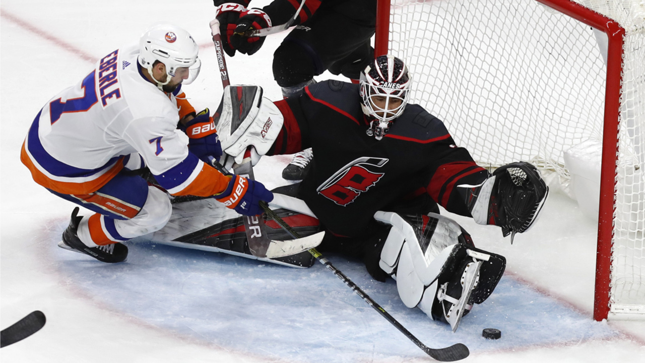 Canes' goalie Curtis McElhinney talks about victory over Islanders