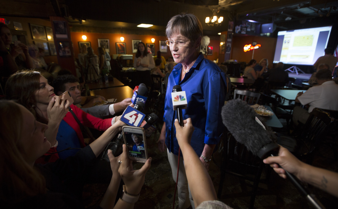 candidate laura kelly speaks to reporters Wichita Eagle