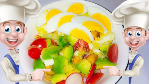 Chicken and avocado salad for lunch.