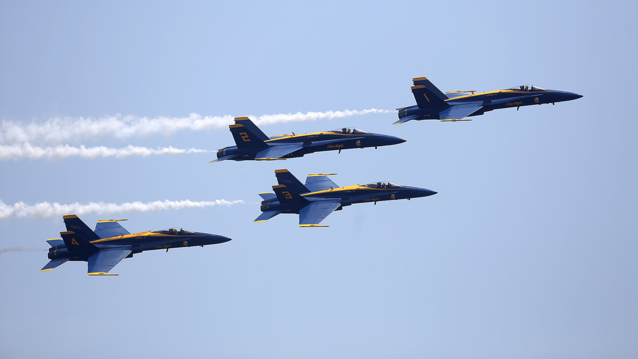 Blue Angels fly over Mississippi Sound during the Blues Over Biloxi air