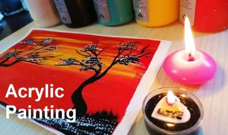 How to Paint Sunset with Acrylic colors نقاشی غرو...