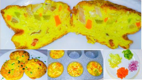 Puffy Egg Muffins With Vegetables In The Oven. Omelette M...