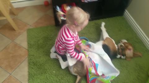 Baby Wants to Play Sleep with her Puppy and Pretends that...