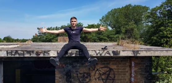POV CLIMBING OLD WW2 TANK STORAGE BUILDING