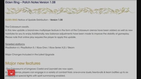Elden Ring: Colosseum Update! 1.08 FULL Patch Notes! New ...