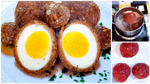 Let's Make Some Egg Surprises. Meat Balls With An Egg Cor...