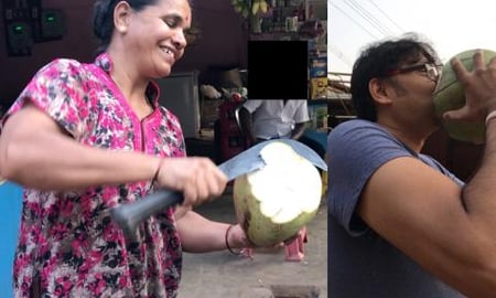 METHOD OF DRINKING FRESH COCONUT WATER || A LADY BREAKING...