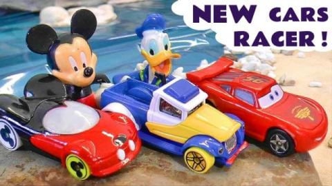 Pixar Cars McQueen Toy Car Racing with Mickey Mouse and D...