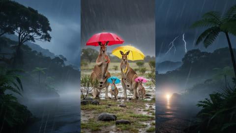 Kangaroo's Family in Heavy Rain Animation