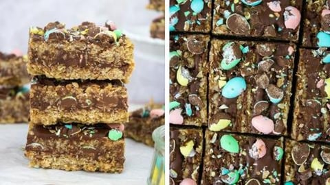 5 ingredient Mini Egg No Bake Bars | SweetTreats